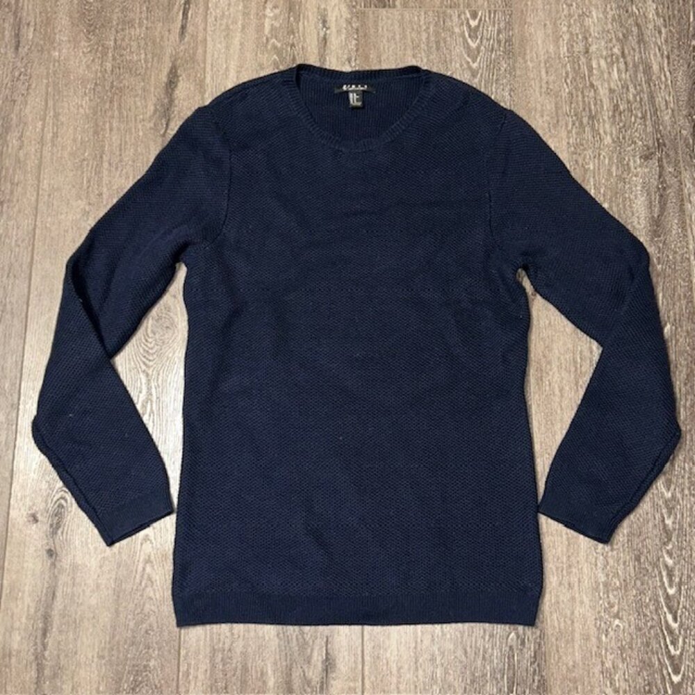 Forever 21 Men Acrylic Pullover Knit Navy Blue Sweater Ribbed Hem Mens XL